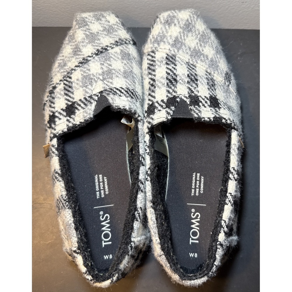 Toms Alpargata Womens 8 Wool Blend Leather Wrapped Faux Fur‎ Lined Plaid Slip On - Picture 5 of 7